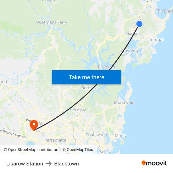 Lisarow Station to Blacktown map