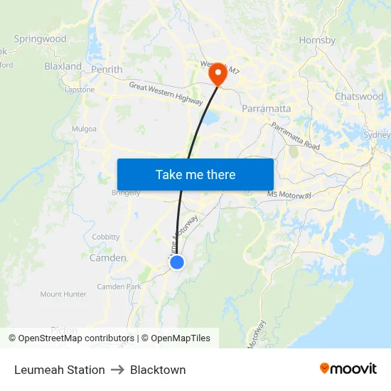 Leumeah Station to Blacktown map