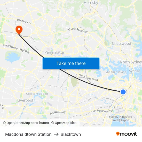 Macdonaldtown Station to Blacktown map