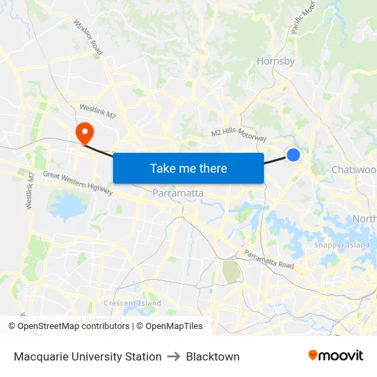 Macquarie University Station to Blacktown map