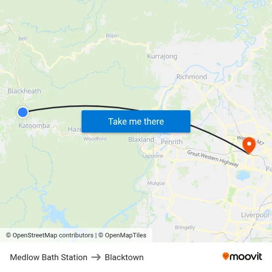 Medlow Bath Station to Blacktown map