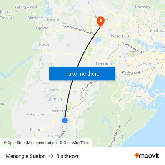 Menangle Station to Blacktown map