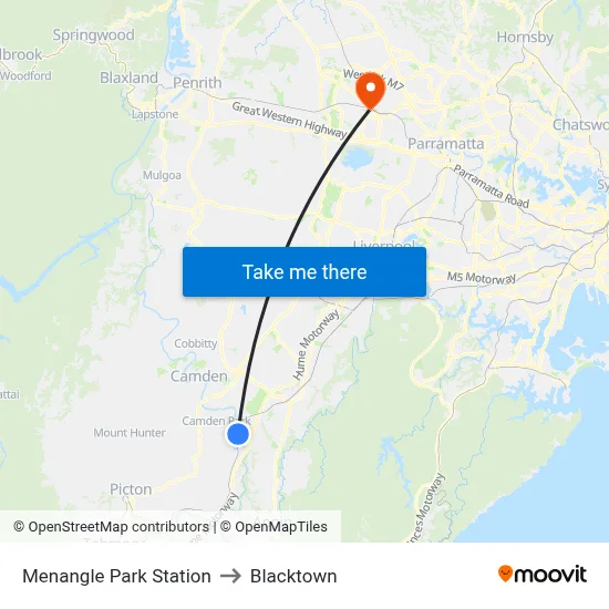 Menangle Park Station to Blacktown map