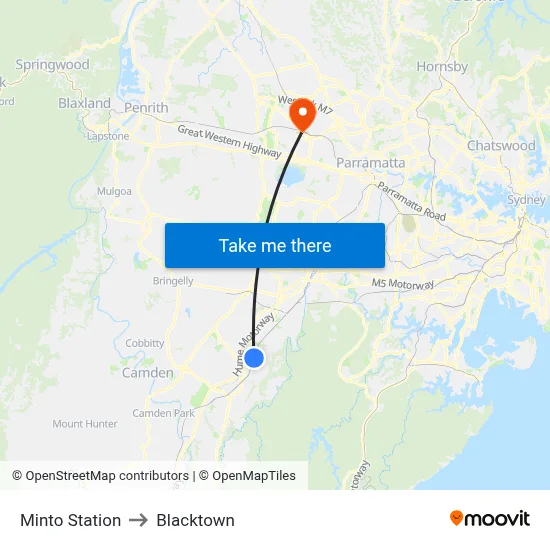 Minto Station to Blacktown map