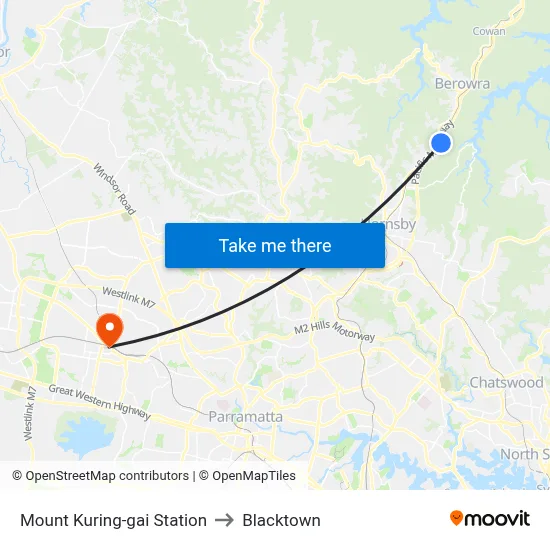 Mount Kuring-gai Station to Blacktown map