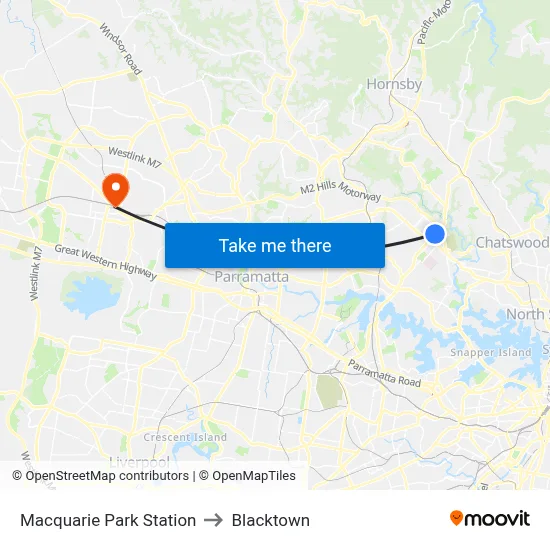 Macquarie Park Station to Blacktown map