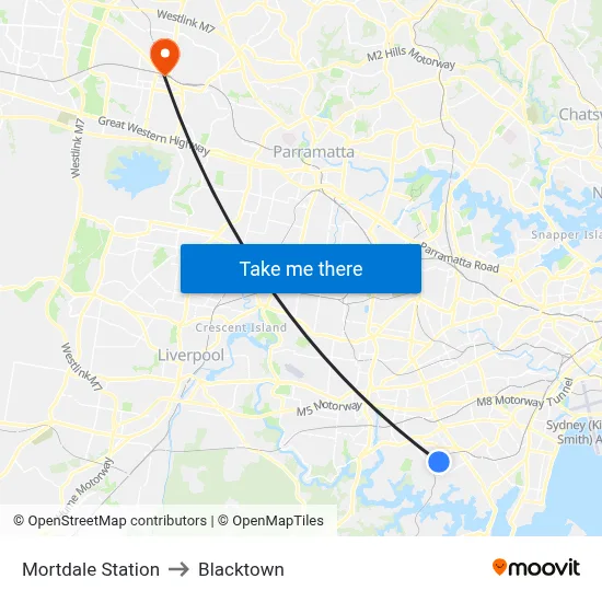 Mortdale Station to Blacktown map