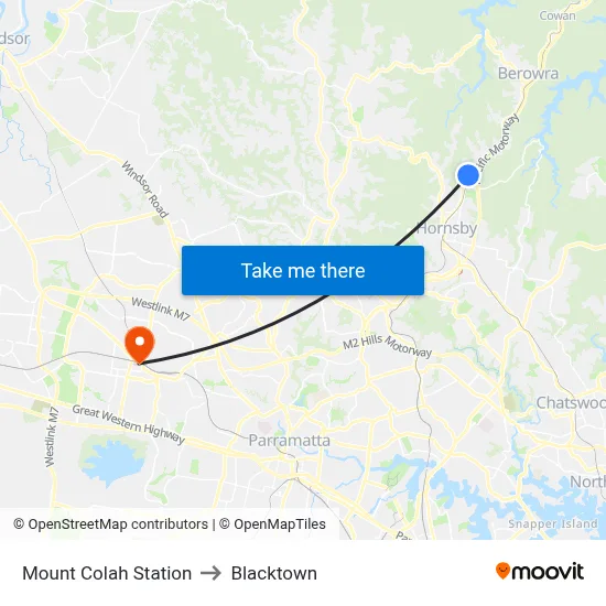Mount Colah Station to Blacktown map