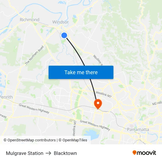 Mulgrave Station to Blacktown map