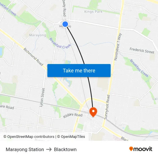 Marayong Station to Blacktown map