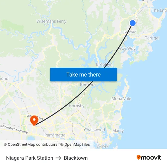 Niagara Park Station to Blacktown map