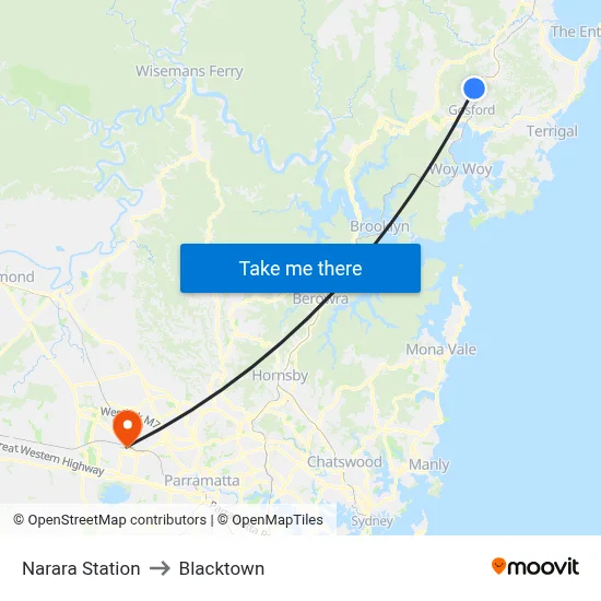 Narara Station to Blacktown map