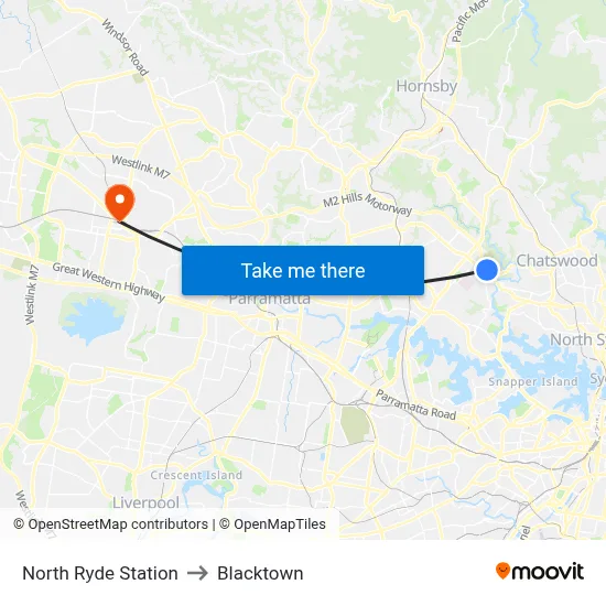 North Ryde Station to Blacktown map