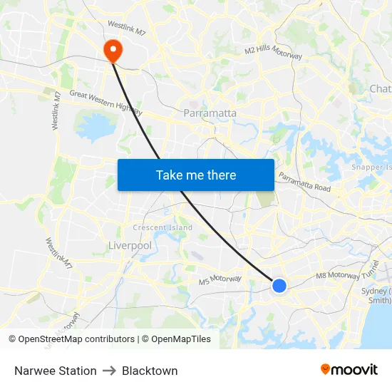 Narwee Station to Blacktown map