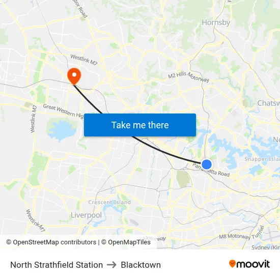 North Strathfield Station to Blacktown map