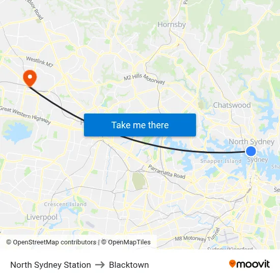 North Sydney Station to Blacktown map