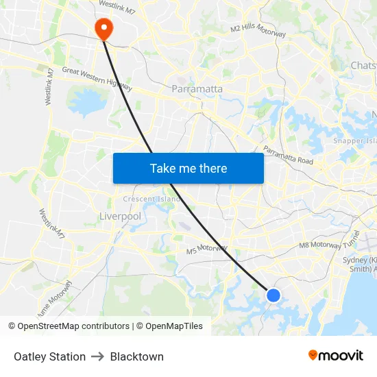 Oatley Station to Blacktown map