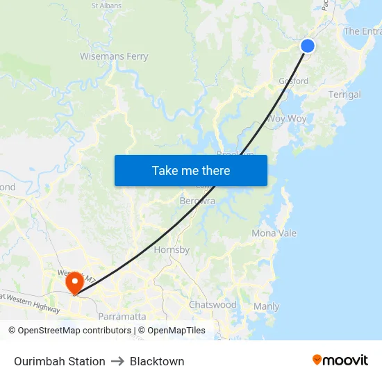Ourimbah Station to Blacktown map