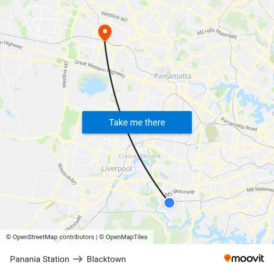 Panania Station to Blacktown map