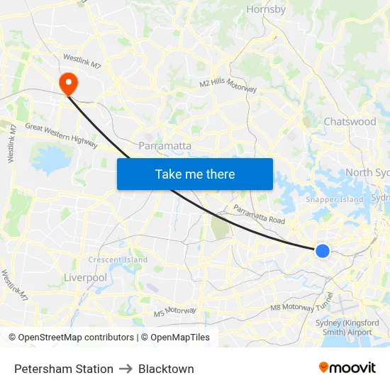 Petersham Station to Blacktown map