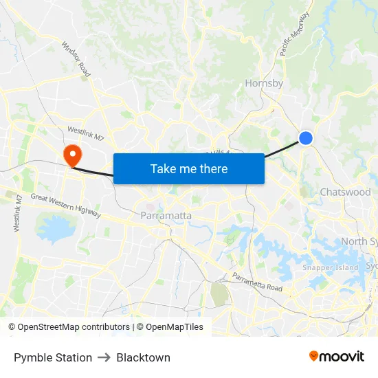 Pymble Station to Blacktown map