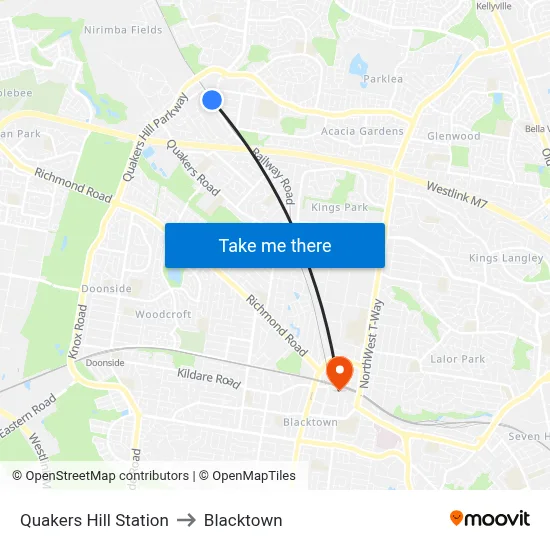Quakers Hill Station to Blacktown map