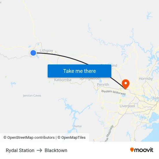 Rydal Station to Blacktown map