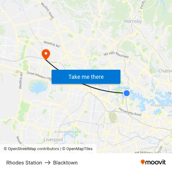 Rhodes Station to Blacktown map