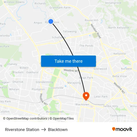 Riverstone Station to Blacktown map