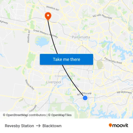 Revesby Station to Blacktown map
