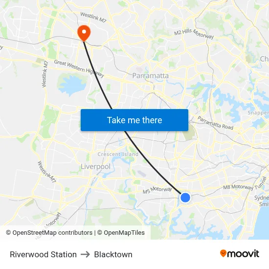 Riverwood Station to Blacktown map