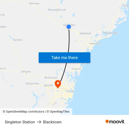 Singleton Station to Blacktown map
