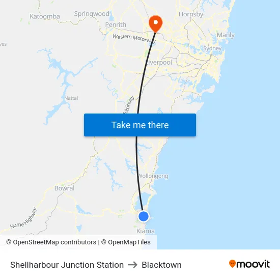 Shellharbour Junction Station to Blacktown map