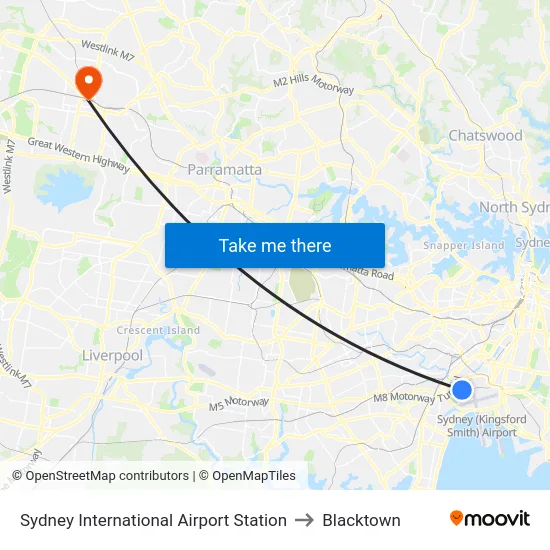 Sydney International Airport Station to Blacktown map