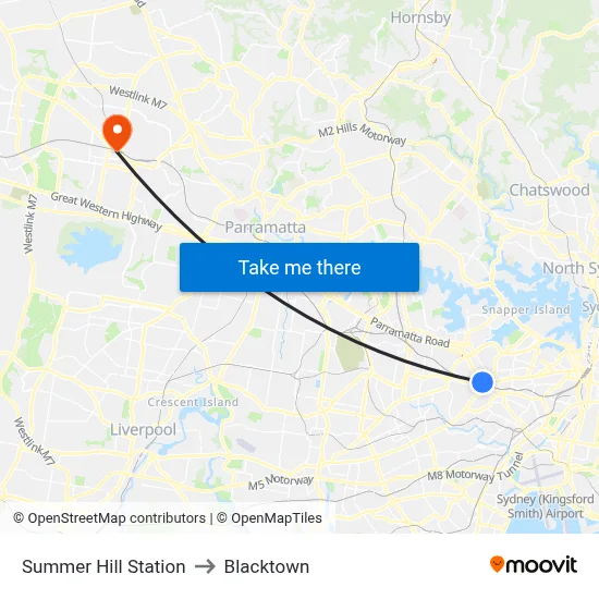 Summer Hill Station to Blacktown map