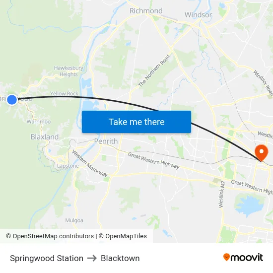 Springwood Station to Blacktown map