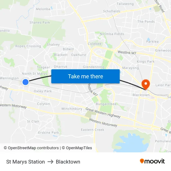 St Marys Station to Blacktown map
