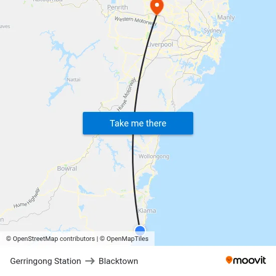 Gerringong Station to Blacktown map