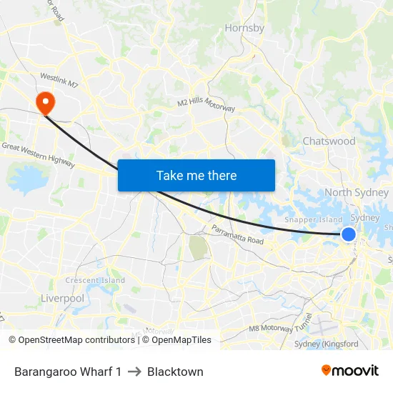 Barangaroo Wharf 1 to Blacktown map