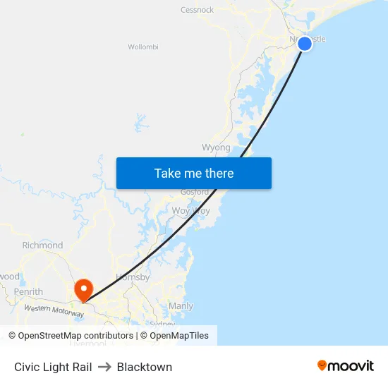 Civic Light Rail to Blacktown map