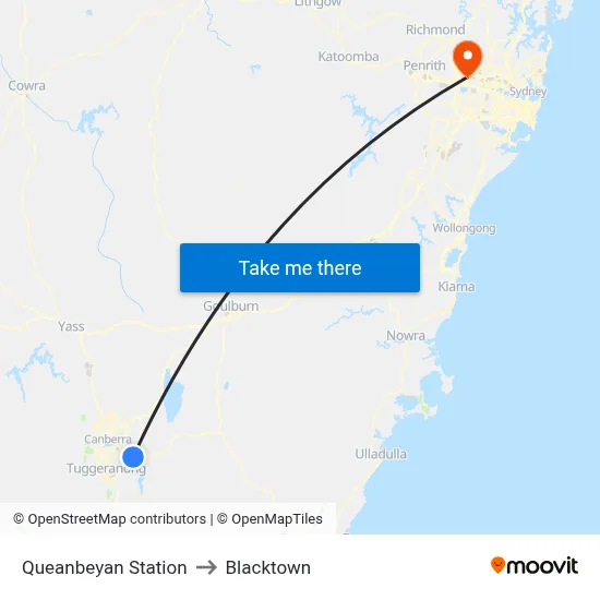 Queanbeyan Station to Blacktown map