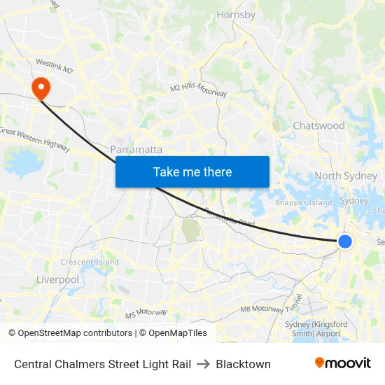 Central Chalmers Street Light Rail to Blacktown map