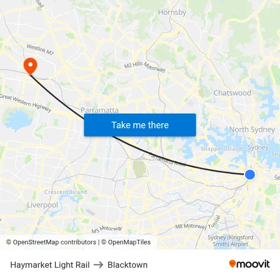 Haymarket Light Rail to Blacktown map