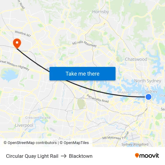 Circular Quay Light Rail to Blacktown map