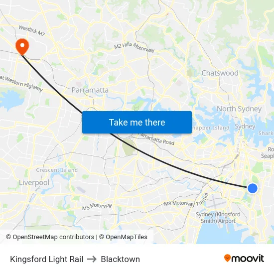 Kingsford Light Rail to Blacktown map