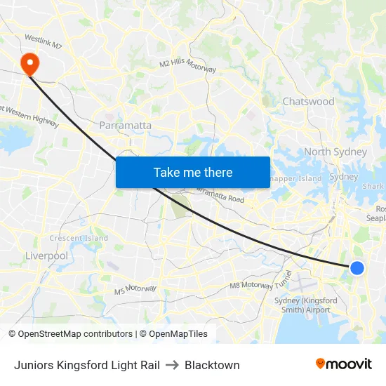 Juniors Kingsford Light Rail to Blacktown map