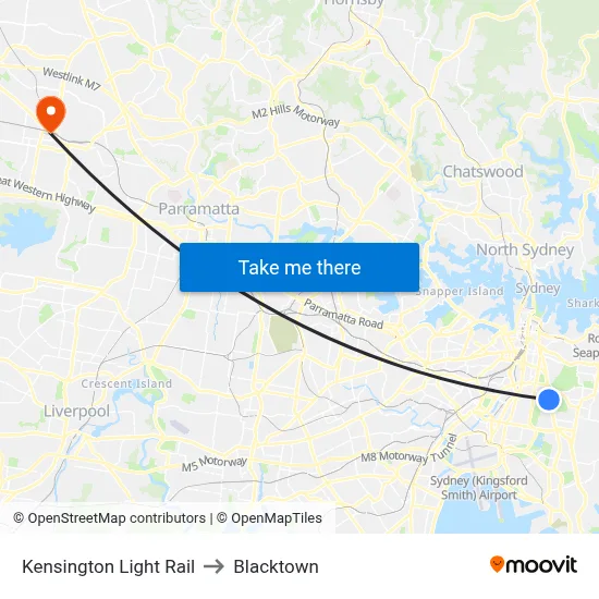 Kensington Light Rail to Blacktown map