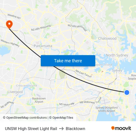 UNSW High Street Light Rail to Blacktown map