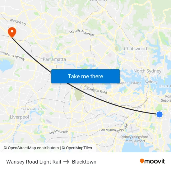 Wansey Road Light Rail to Blacktown map