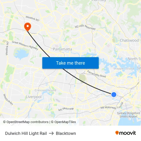 Dulwich Hill Light Rail to Blacktown map